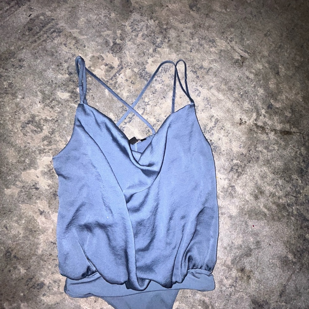 Express Slate Blue Satin Bodysuit